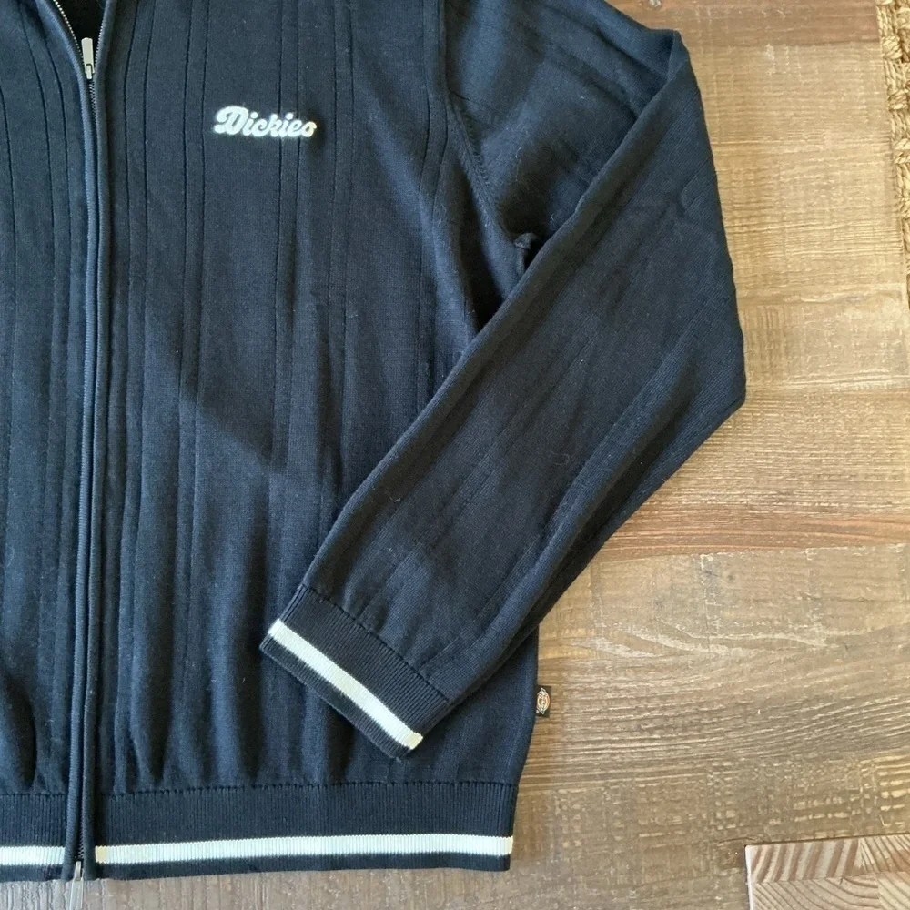 Dickies Men's Black White Details Lewistown Cardigan Zip Up Sweater Size XL